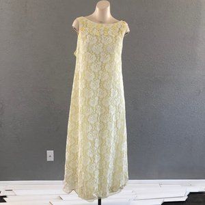Vintage 60s NADINE Floral Illusion Lace Gown, 60s Hippie Maxi Dress Daisy Trim